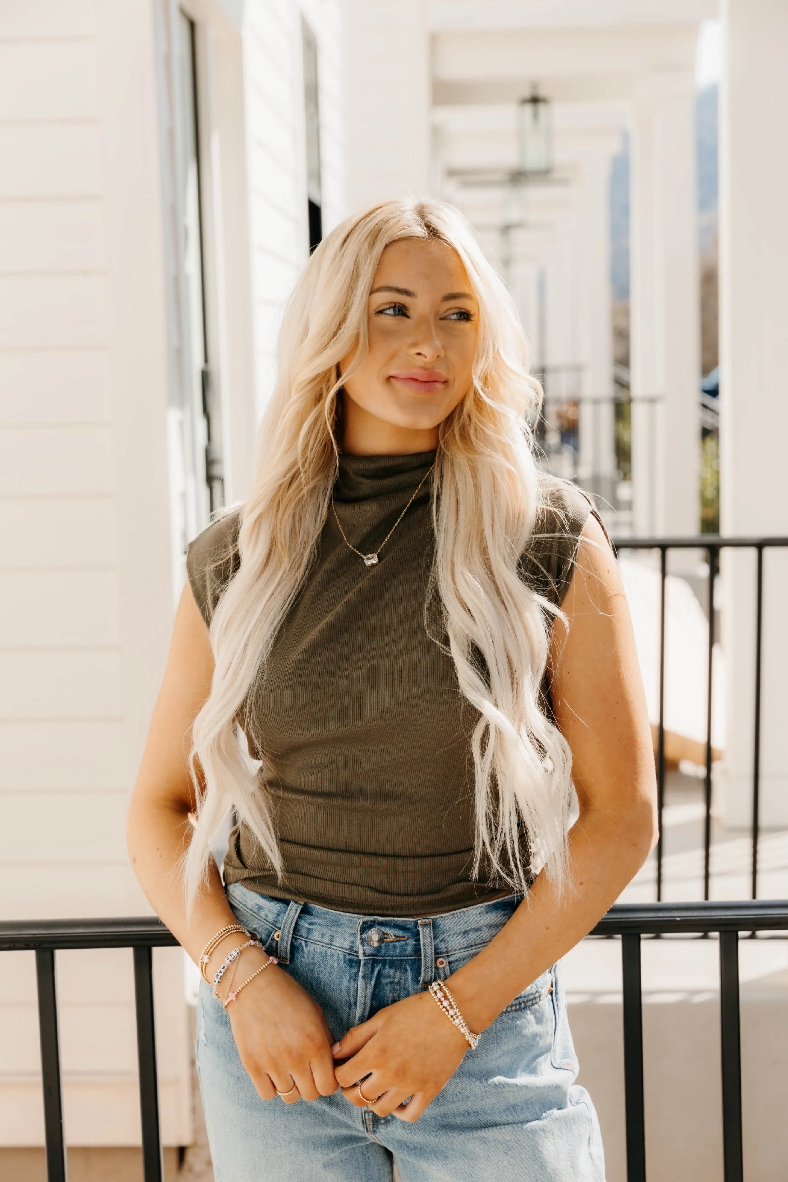 Amara Ribbed Power Shoulder Tee