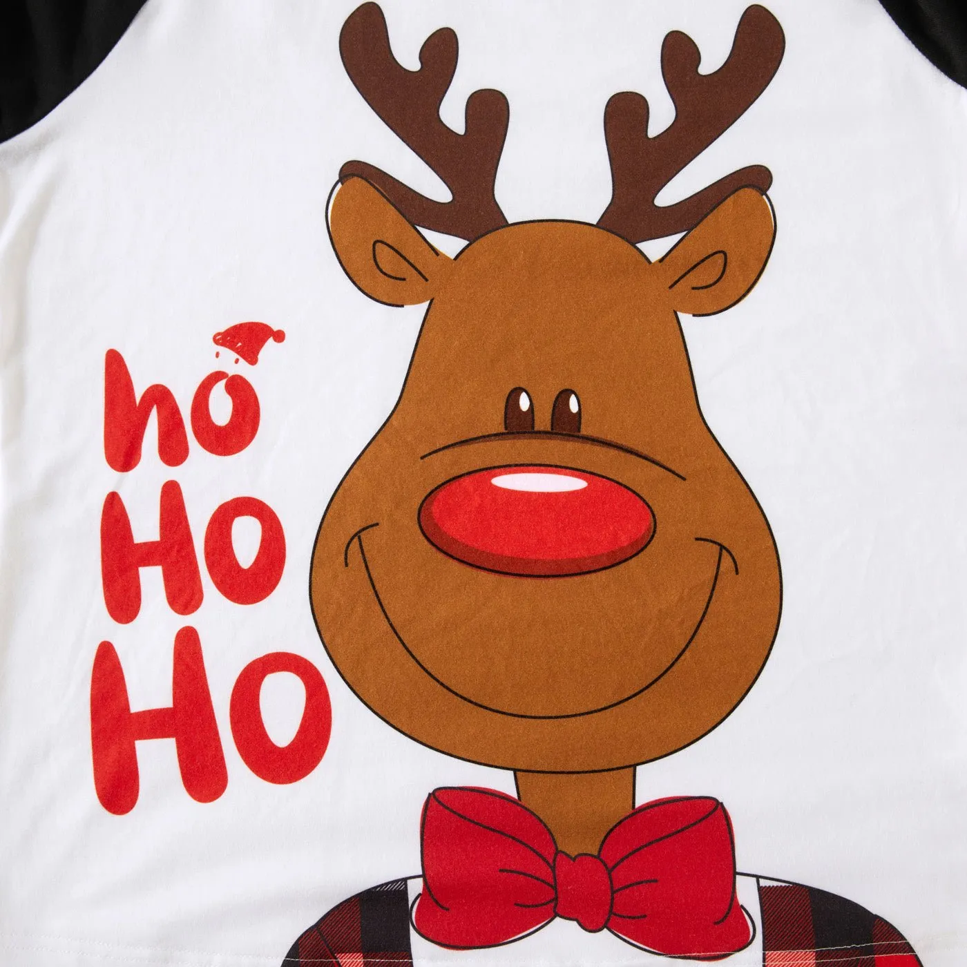 Christmas Reindeer and Letter Print Family Matching Raglan Long-sleeve Plaid Pajamas Sets (Flame Resistant)