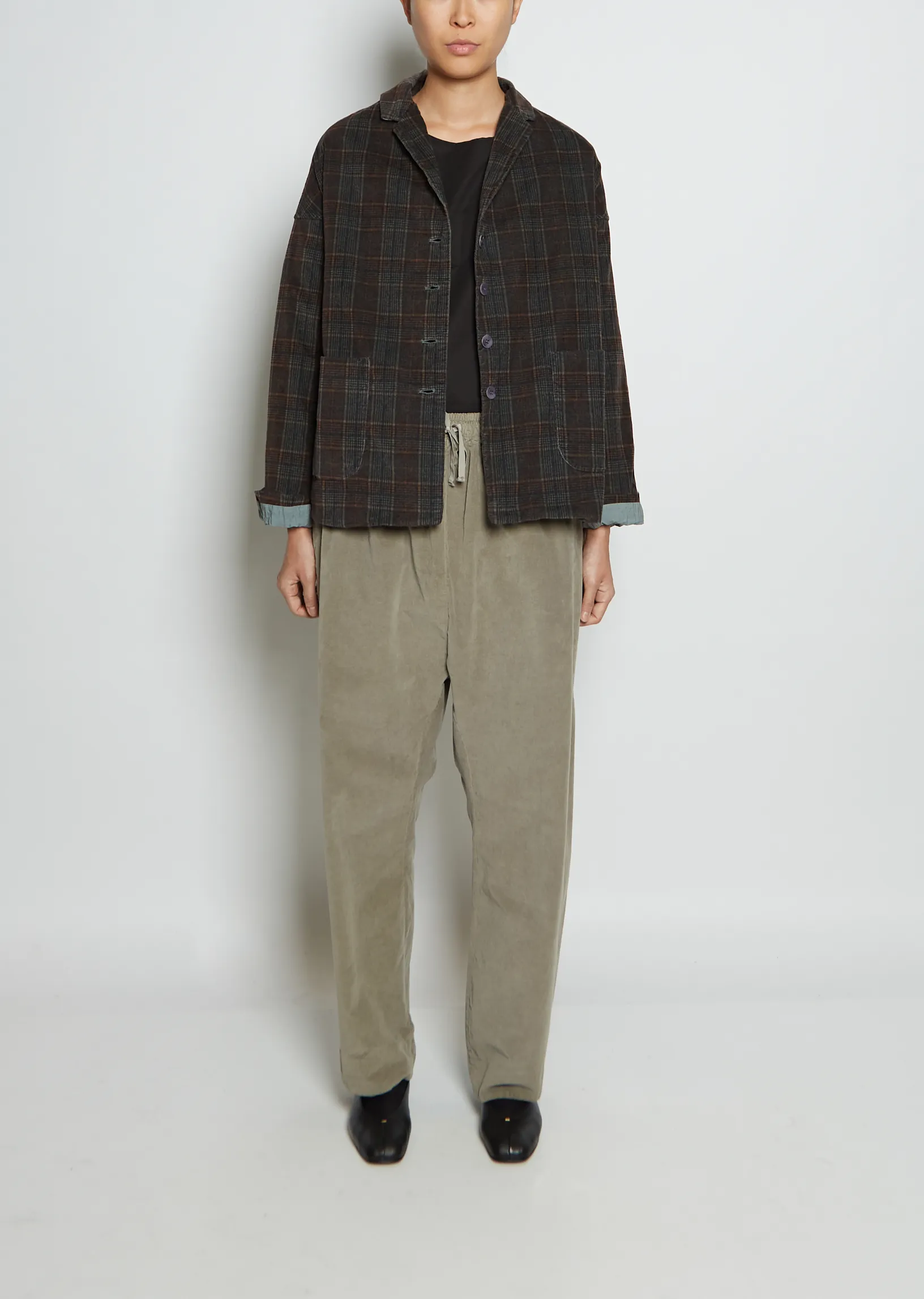 Cotton Velvet Tartan Loose Blazer