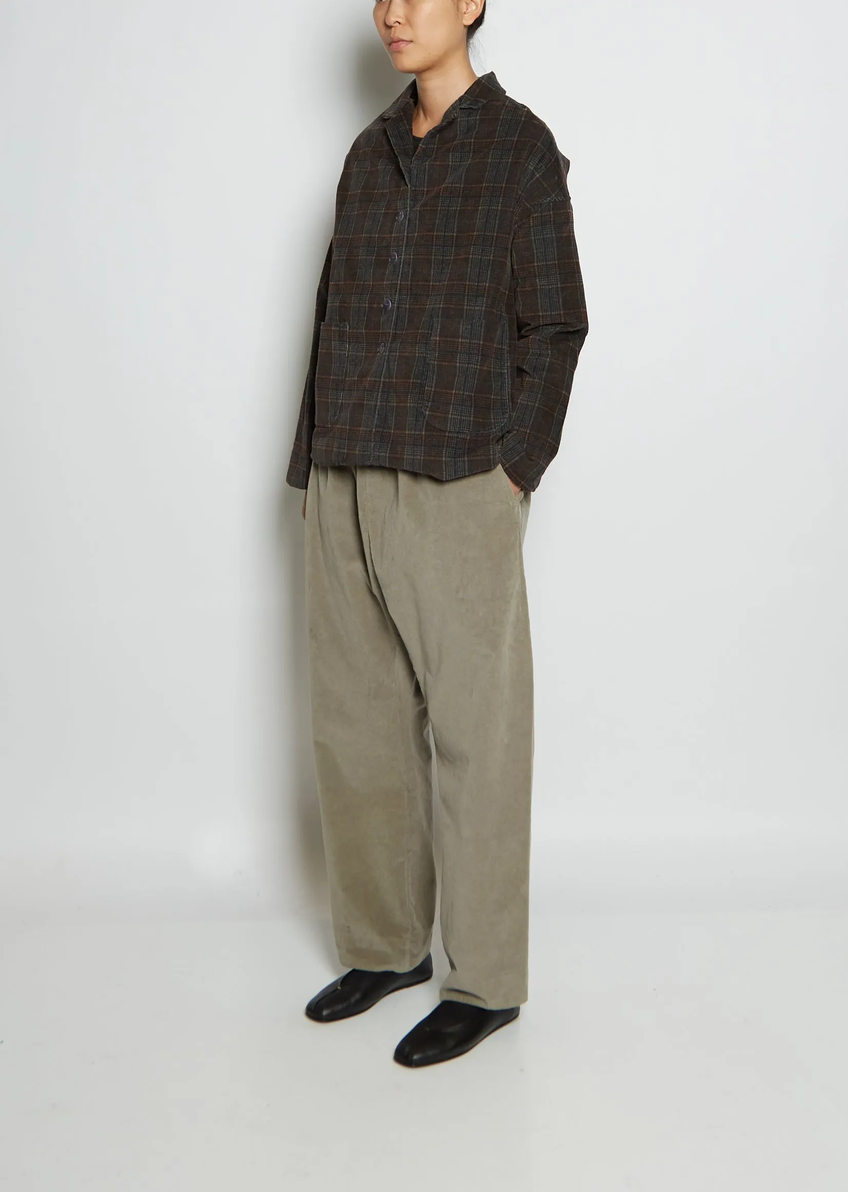 Cotton Velvet Tartan Loose Blazer