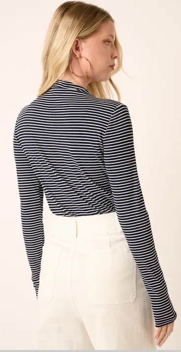 Harmony Striped Mock Neck Top in Navy