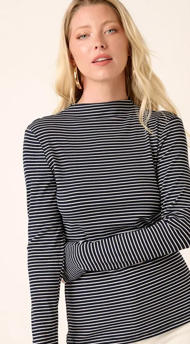 Harmony Striped Mock Neck Top in Navy