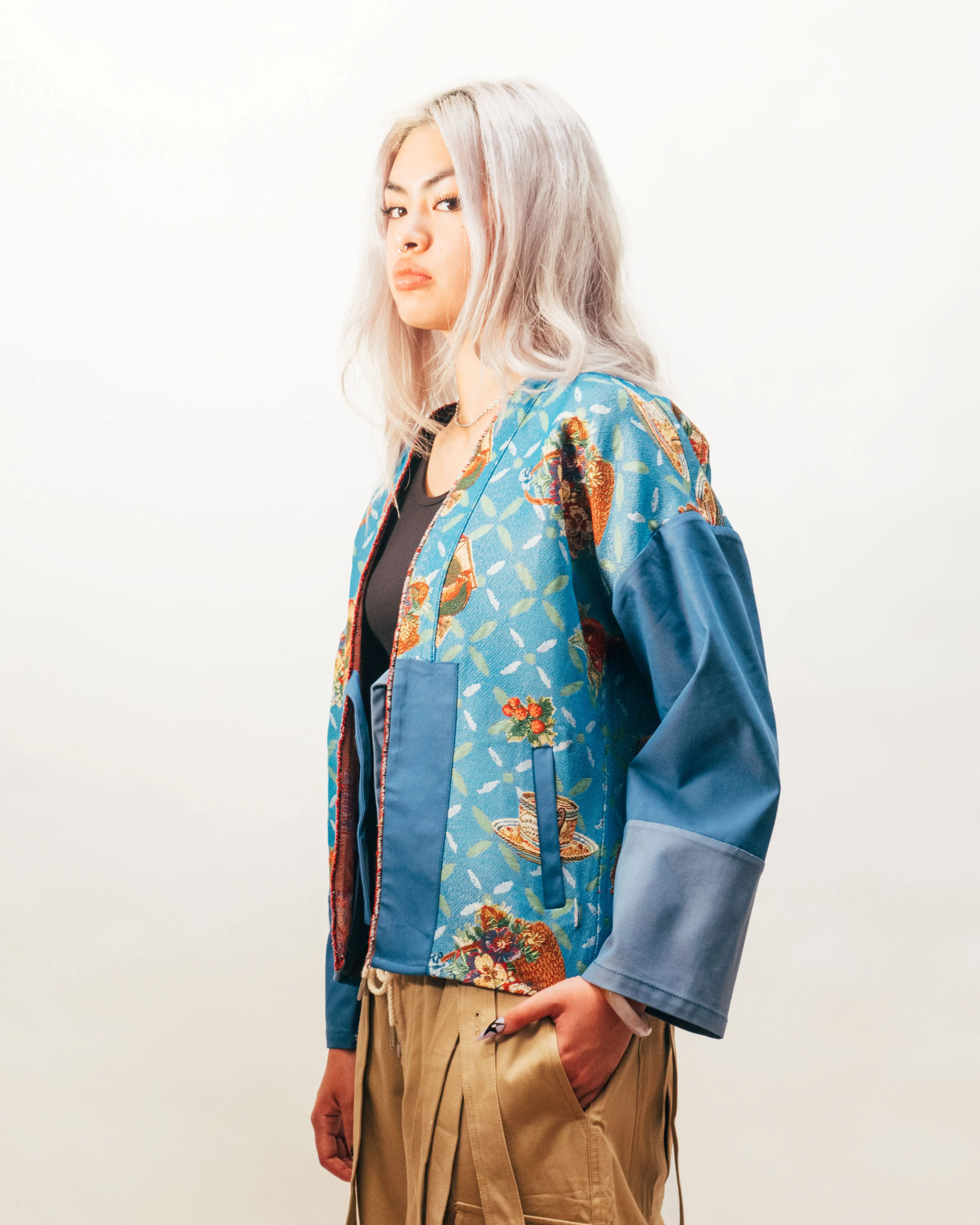 Kimono Blazer - Vintage Homestyle Woven Pattern