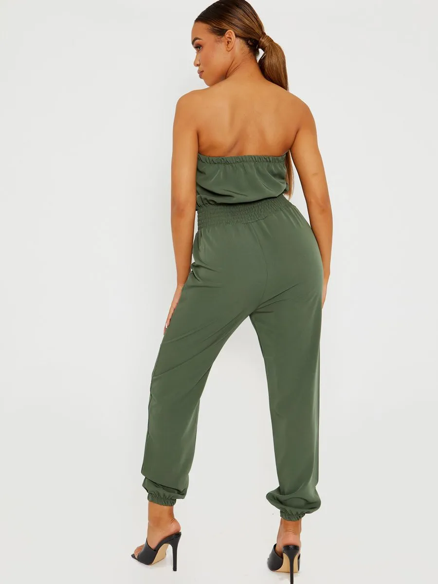 Mariem Utility Cargo Bandeau Jumpsuit In Khaki