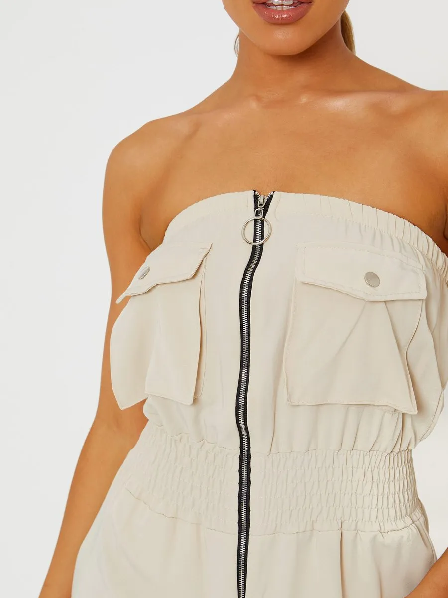 Mariem Utility Cargo Bandeau Jumpsuit In Stone