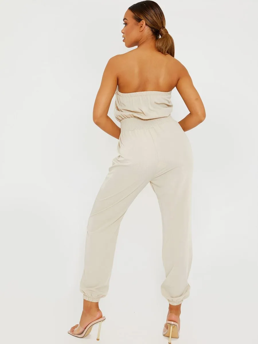 Mariem Utility Cargo Bandeau Jumpsuit In Stone