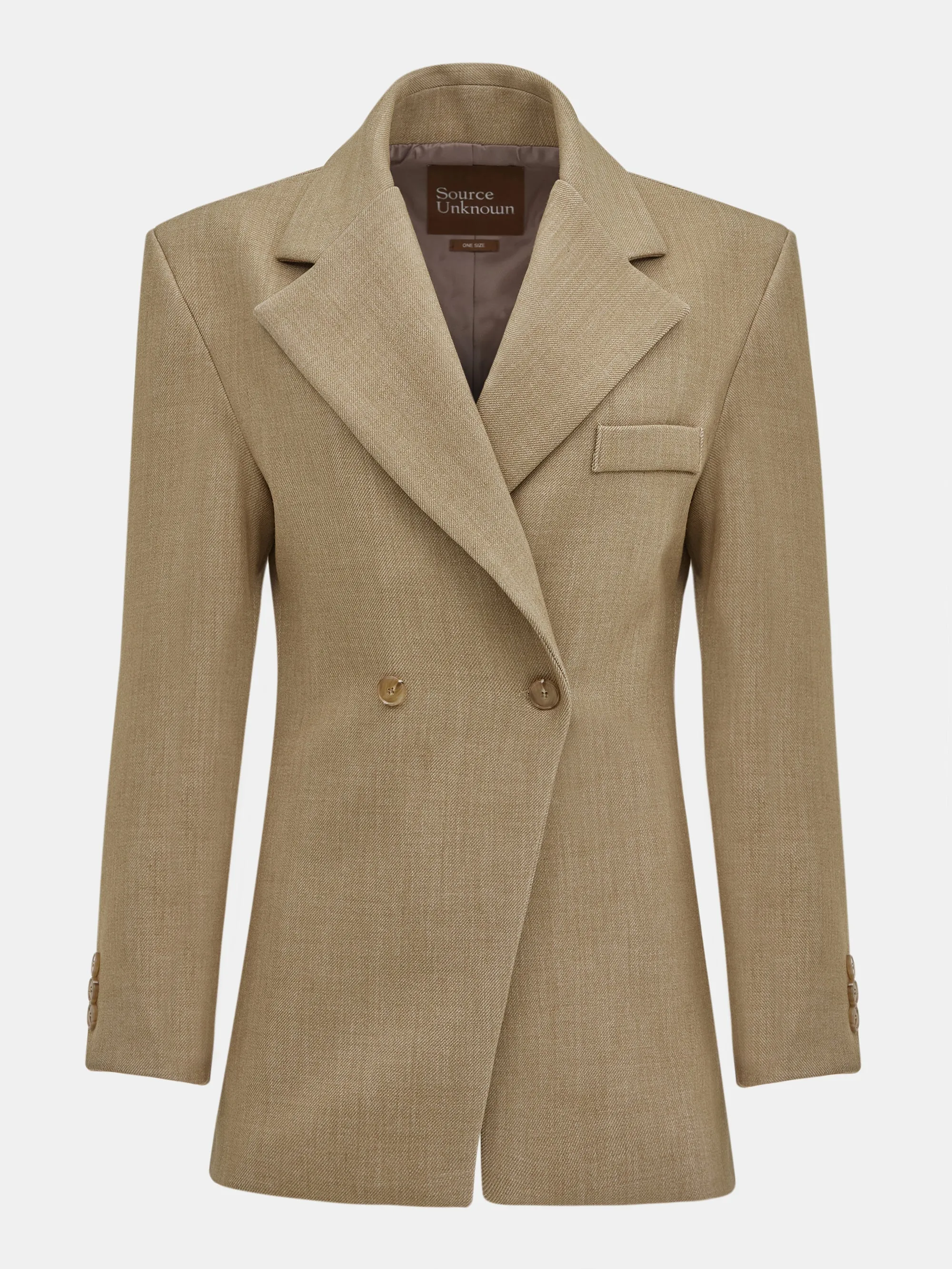 Nangy Double Breasted Cinched Blazer, Tan Beige