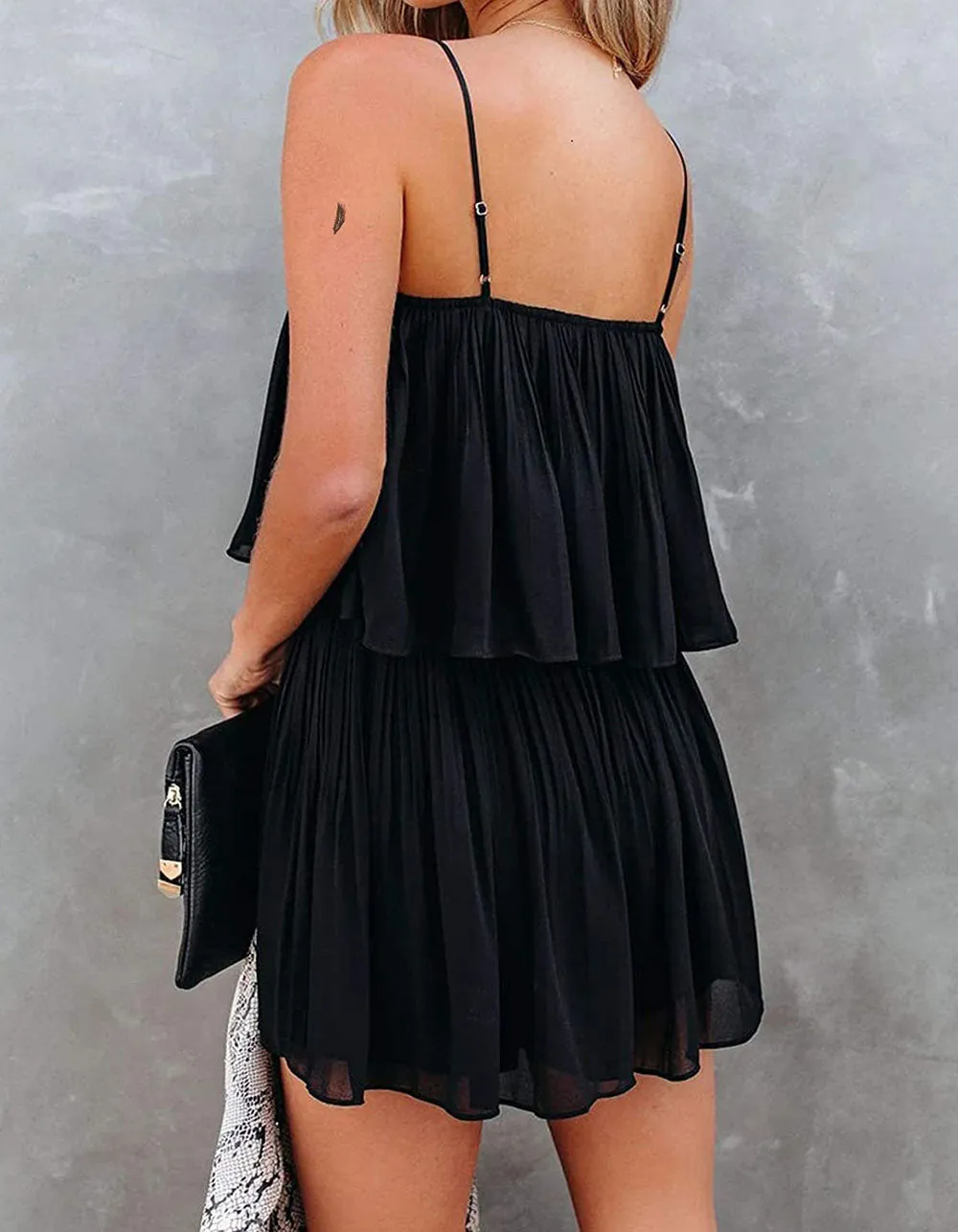 Plain Solid-color Backless Strap Jumpsuit Wide Leg Shorts