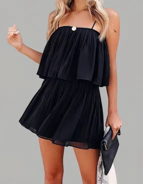 Plain Solid-color Backless Strap Jumpsuit Wide Leg Shorts