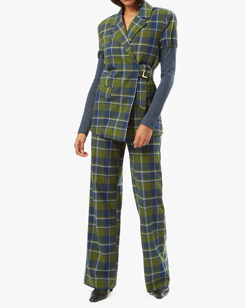 Rib Sleeve Classic Plaid Blazer