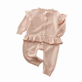 Ruffles n' Frills Knit Jumpsuit || Angels Breath Pink