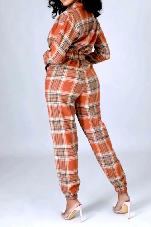 Rust Plaid Jumpsuit