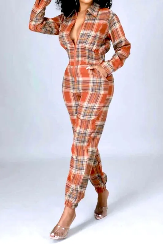 Rust Plaid Jumpsuit