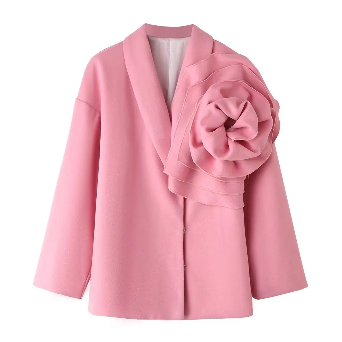 Shawl Collar 3D Rose Drop Shoulder Blazer