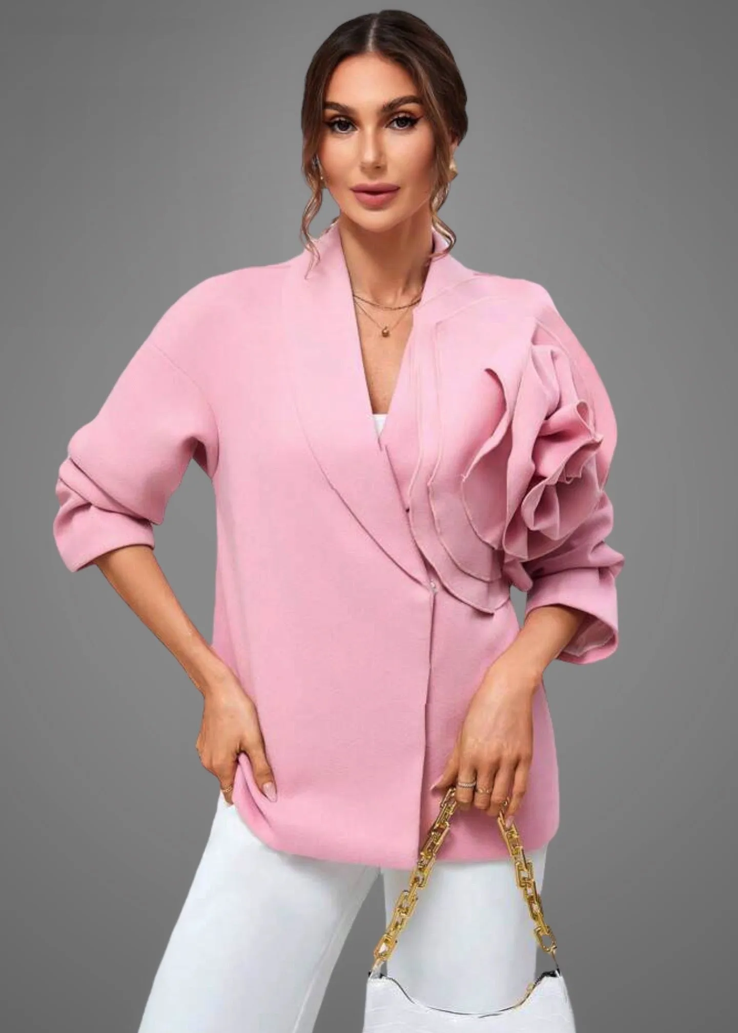 Shawl Collar 3D Rose Drop Shoulder Blazer