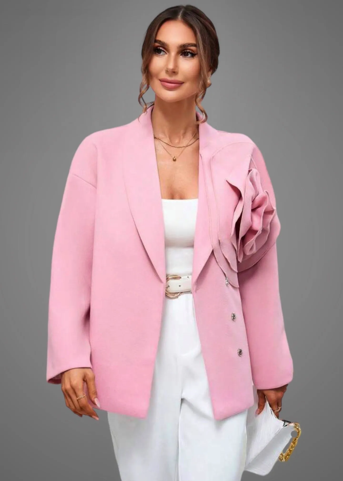 Shawl Collar 3D Rose Drop Shoulder Blazer