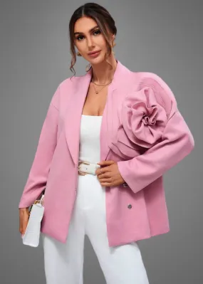 Shawl Collar 3D Rose Drop Shoulder Blazer