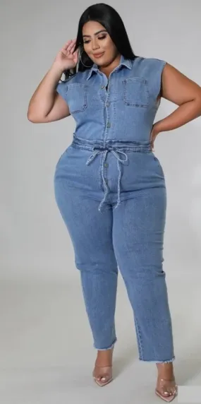 Sleeveless Denim Jumpsuit