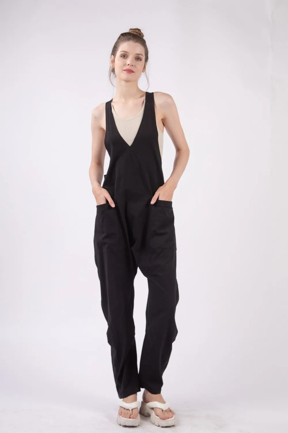 Sunset and Swim VERY J Plunge Sleeveless Jumpsuit with Pockets