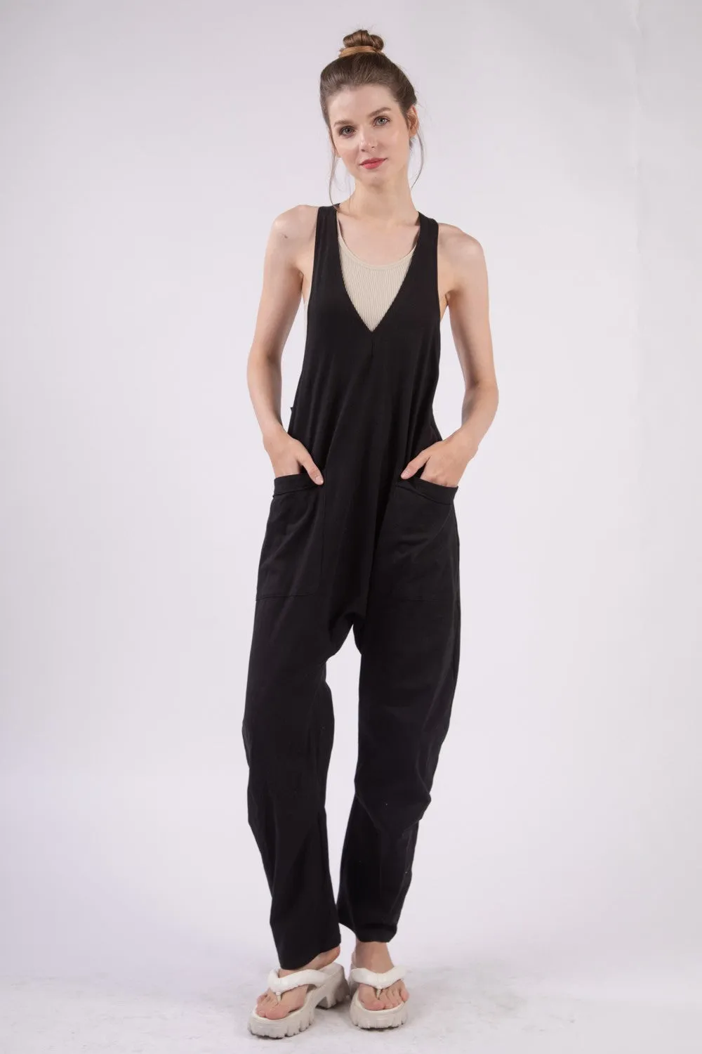 Sunset and Swim VERY J Plunge Sleeveless Jumpsuit with Pockets