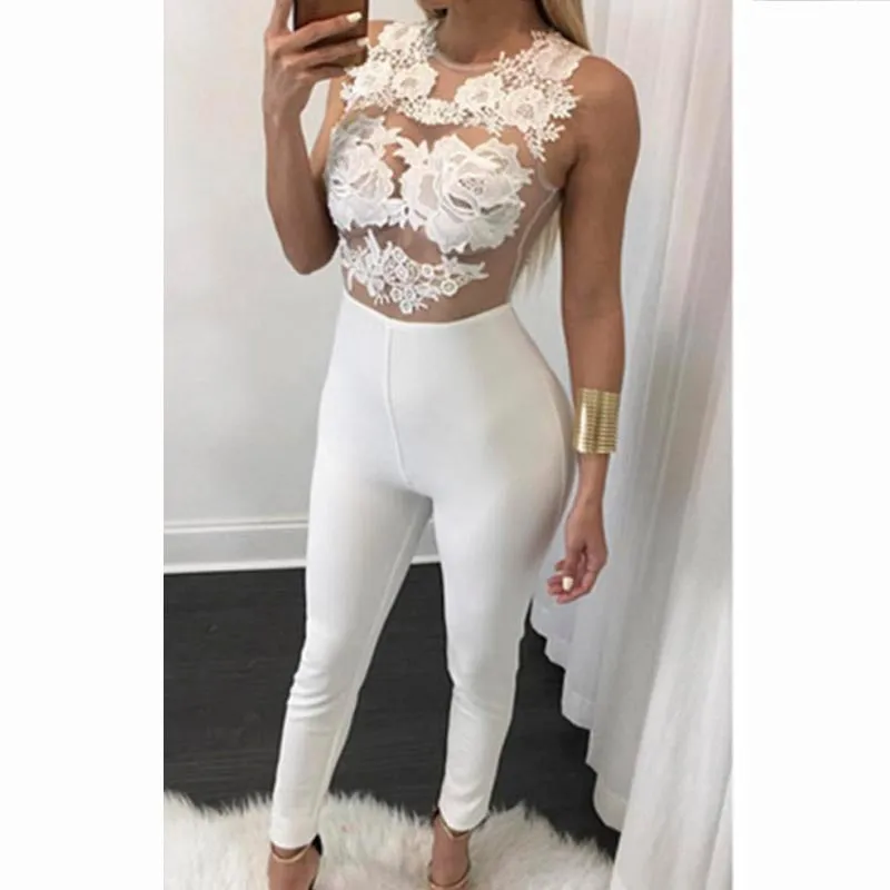 Women Lace Stitching Jumpsuit